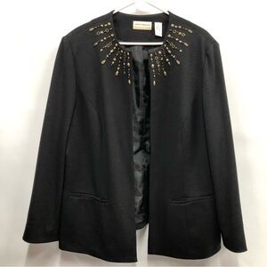 Alfred Dunner Black beaded Blazer Size 18W open front w/shoulder pads